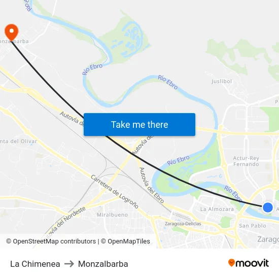 La Chimenea to Monzalbarba map