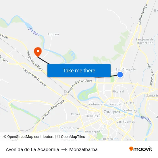 Avenida de La Academia to Monzalbarba map