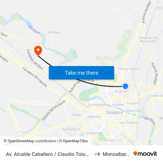 Av. Alcalde Caballero / Claudio Tolomeo to Monzalbarba map