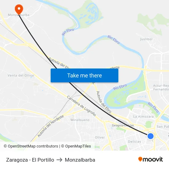Zaragoza - El Portillo to Monzalbarba map