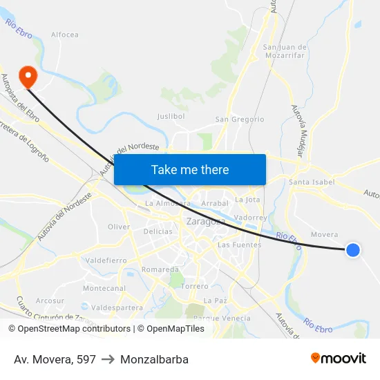 Av. Movera, 597 to Monzalbarba map