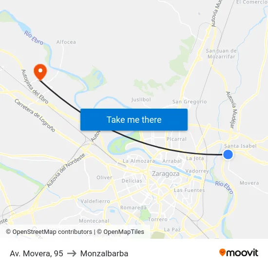 Av. Movera, 95 to Monzalbarba map