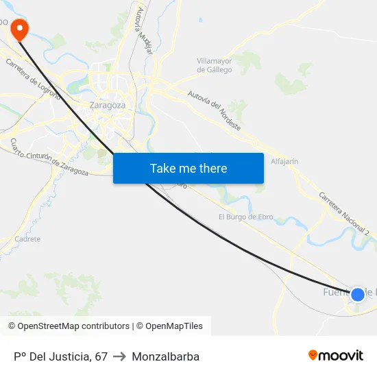 Pº Del Justicia, 67 to Monzalbarba map