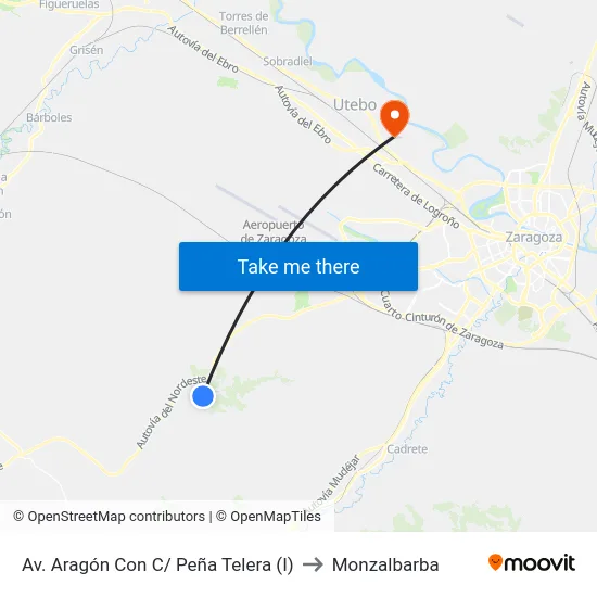 Av. Aragón Esq. Frente Peña Telera to Monzalbarba map