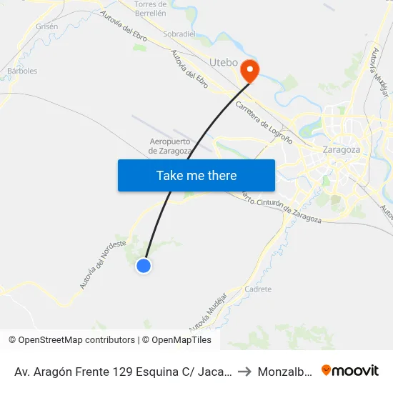 Av. Aragón Frente 129 Esquina C/ Jaca - Piscinas to Monzalbarba map