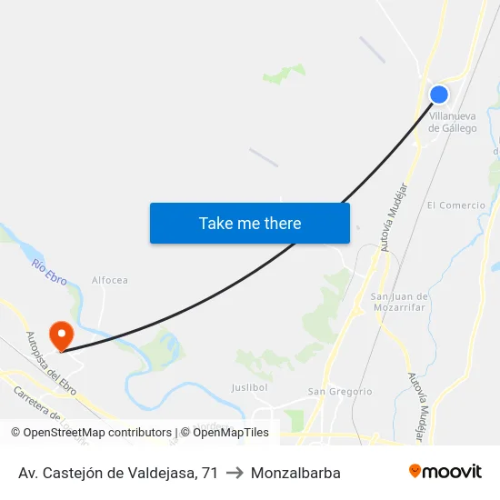 Av. Castejón de Valdejasa, 71 to Monzalbarba map