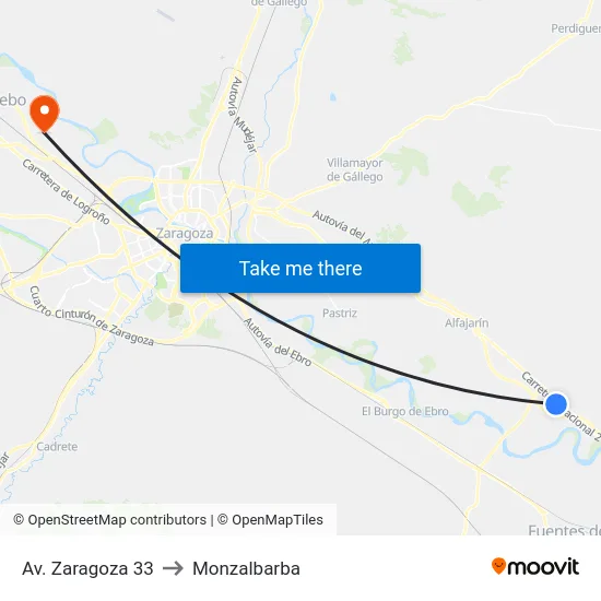 Av. Zaragoza 33 to Monzalbarba map