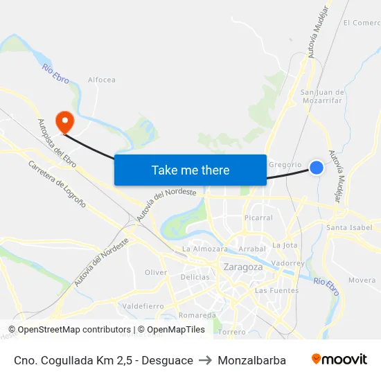 Cno. Cogullada Km 2,5 - Desguace to Monzalbarba map