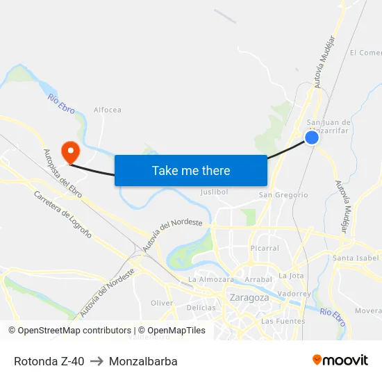 Rotonda Z-40 to Monzalbarba map