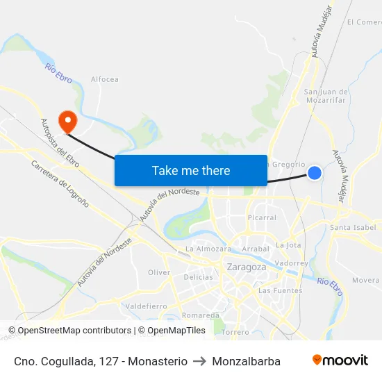 Cno. Cogullada, 127 - Monasterio to Monzalbarba map