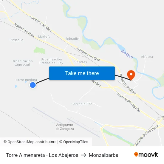 Torre Almenareta - Los Abajeros to Monzalbarba map