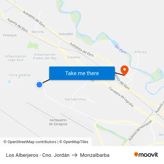 Los Alberjeros - Cno. Jordán to Monzalbarba map