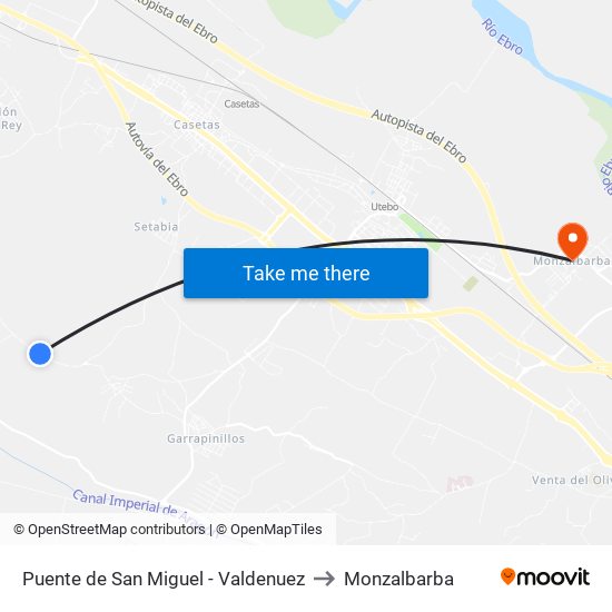 Puente de San Miguel - Valdenuez to Monzalbarba map