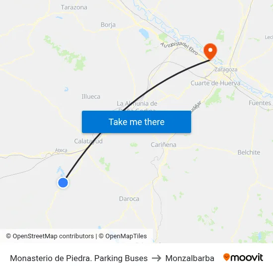 Monasterio de Piedra. Parking Buses to Monzalbarba map