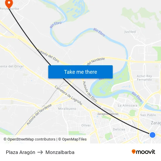 Plaza Aragón to Monzalbarba map