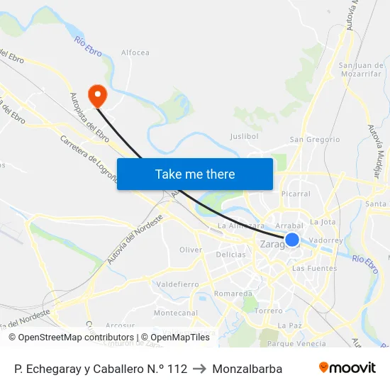 P. Echegaray y Caballero N.º 112 to Monzalbarba map
