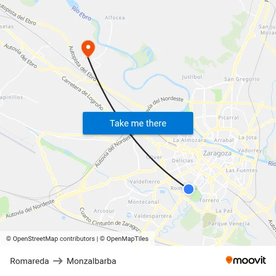Romareda to Monzalbarba map