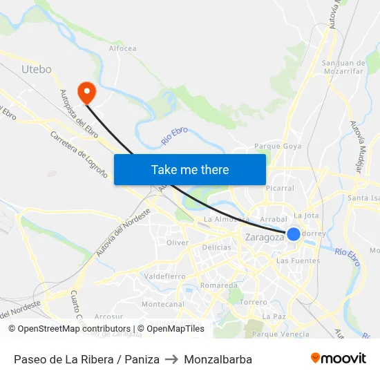 Paseo de La Ribera / Paniza to Monzalbarba map