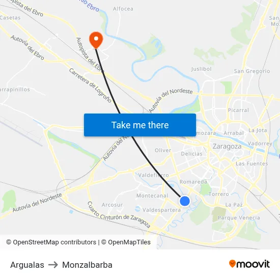 Argualas to Monzalbarba map