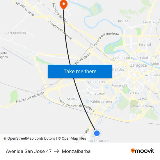 Avenida San José 47 to Monzalbarba map