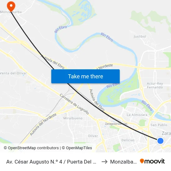 Av. César Augusto N.º 4 / Puerta Del Carmen to Monzalbarba map