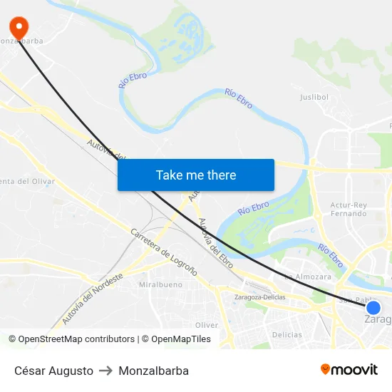 César Augusto to Monzalbarba map