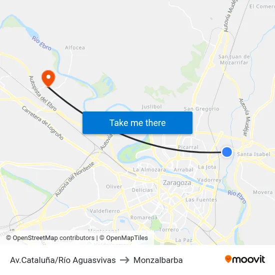 Av.Cataluña/Río Aguasvivas to Monzalbarba map
