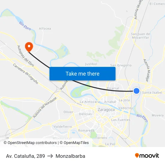 Av. Cataluña, 289 to Monzalbarba map