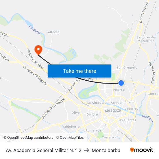 Av. Academia General Militar N. º 2 to Monzalbarba map