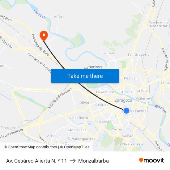 Av. Cesáreo Alierta N. º 11 to Monzalbarba map