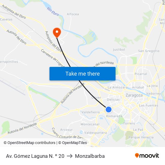Av. Gómez Laguna N. º 20 to Monzalbarba map