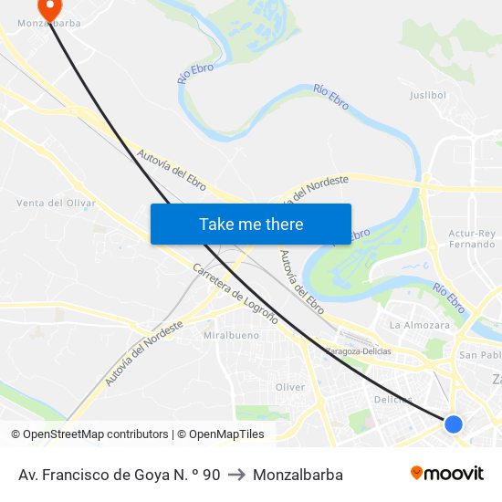 Av. Francisco de Goya N. º 90 to Monzalbarba map