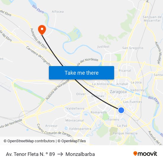 Av. Tenor Fleta N. º 89 to Monzalbarba map