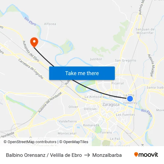 Balbino Orensanz / Velilla de Ebro to Monzalbarba map