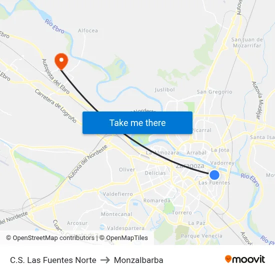 C.S. Las Fuentes Norte to Monzalbarba map