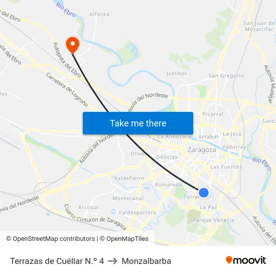 Terrazas de Cuéllar N.º 4 to Monzalbarba map
