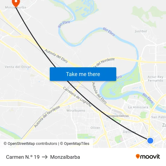 Carmen N.º 19 to Monzalbarba map