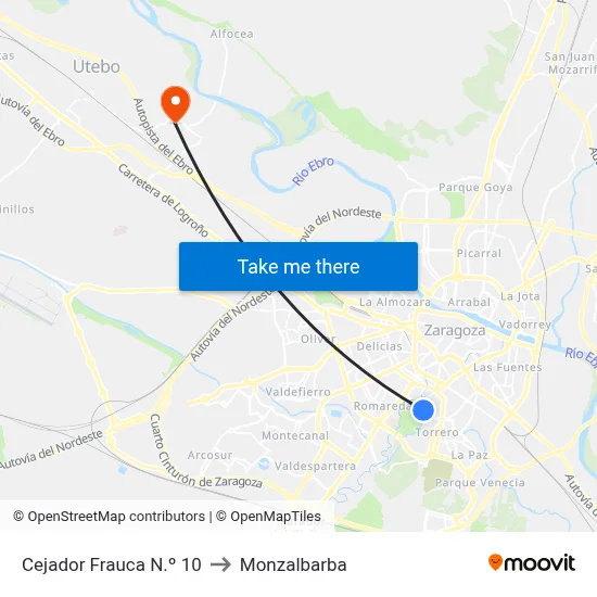 Cejador Frauca N.º 10 to Monzalbarba map