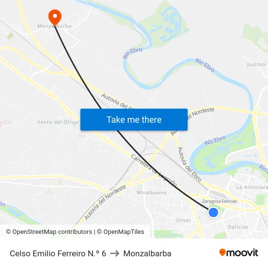 Celso Emilio Ferreiro N.º 6 to Monzalbarba map