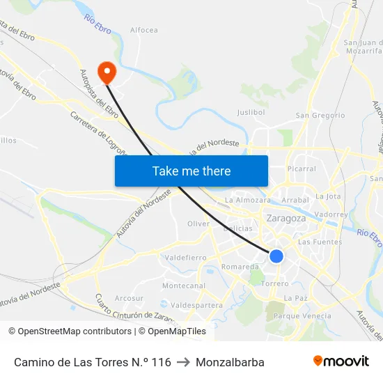 Camino de Las Torres N.º 116 to Monzalbarba map