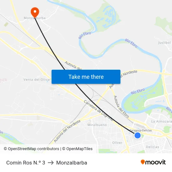 Comín Ros N.º 3 to Monzalbarba map