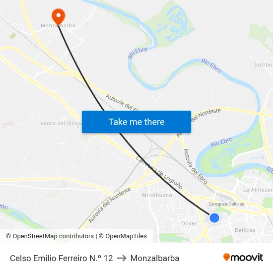 Celso Emilio Ferreiro N.º 12 to Monzalbarba map