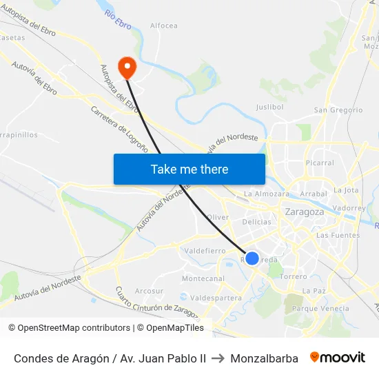 Condes de Aragón / Av. Juan Pablo II to Monzalbarba map