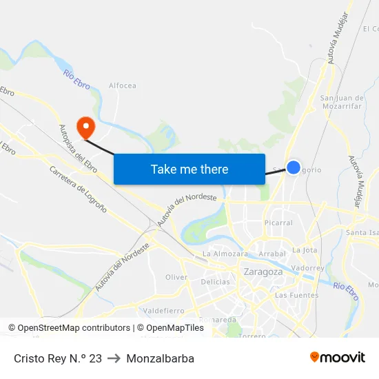 Cristo Rey N.º 23 to Monzalbarba map