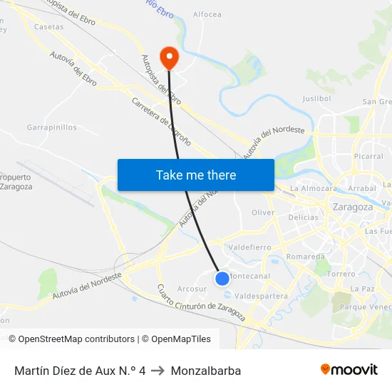 Martín Díez de Aux N.º 4 to Monzalbarba map