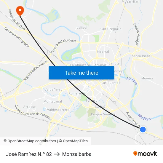 José Ramírez N.º 82 to Monzalbarba map