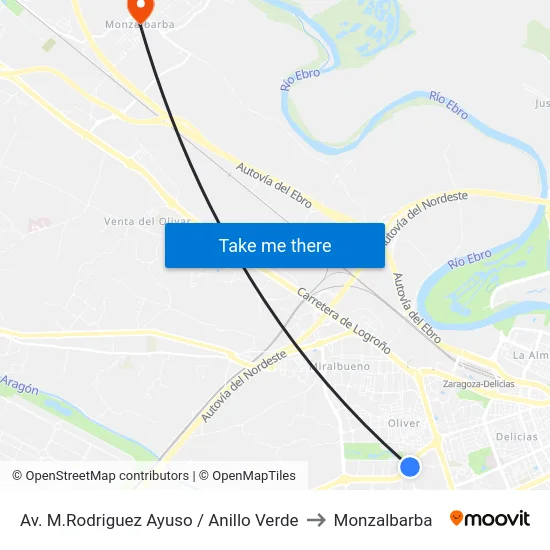 Av. M.Rodriguez Ayuso / Anillo Verde to Monzalbarba map
