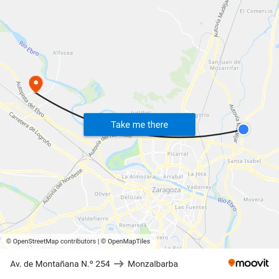 Av. de Montañana N.º 254 to Monzalbarba map