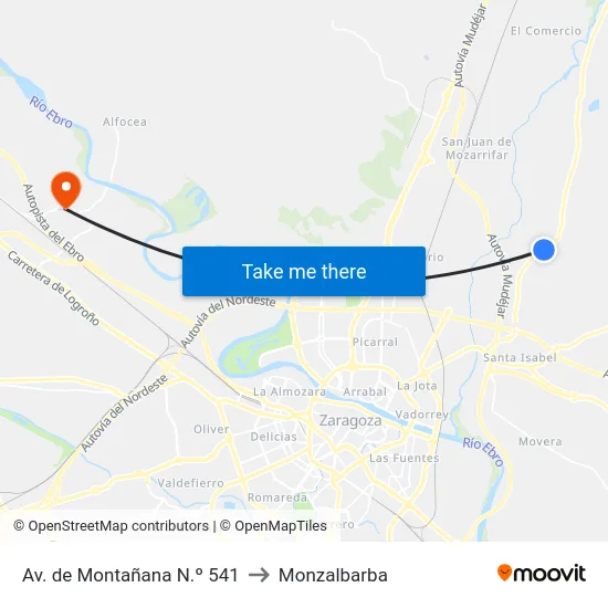 Av. de Montañana N.º 541 to Monzalbarba map