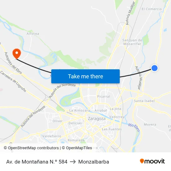 Av. de Montañana N.º 584 to Monzalbarba map